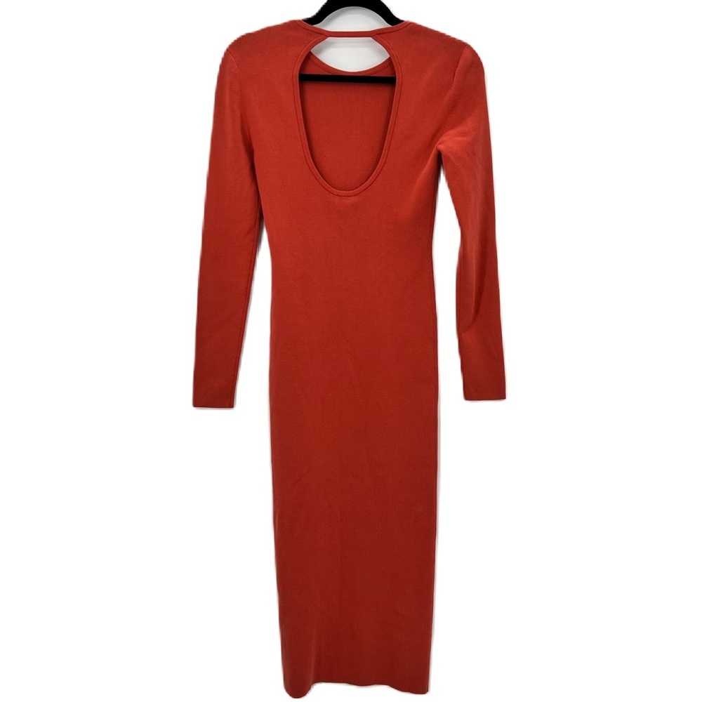NWT A.L.C Conley Cut-Out Long Sleeve Midi Dress Small Mecca Orange Bodycon Knit - Picture 9 of 16